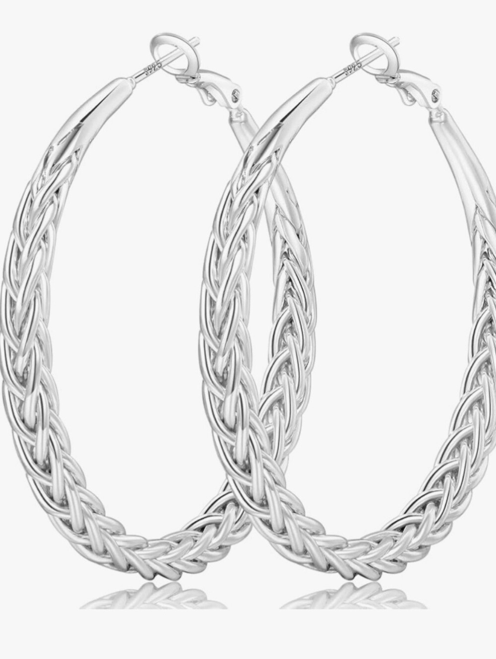 Silver Post Twisted Hoop Earrings for Women 